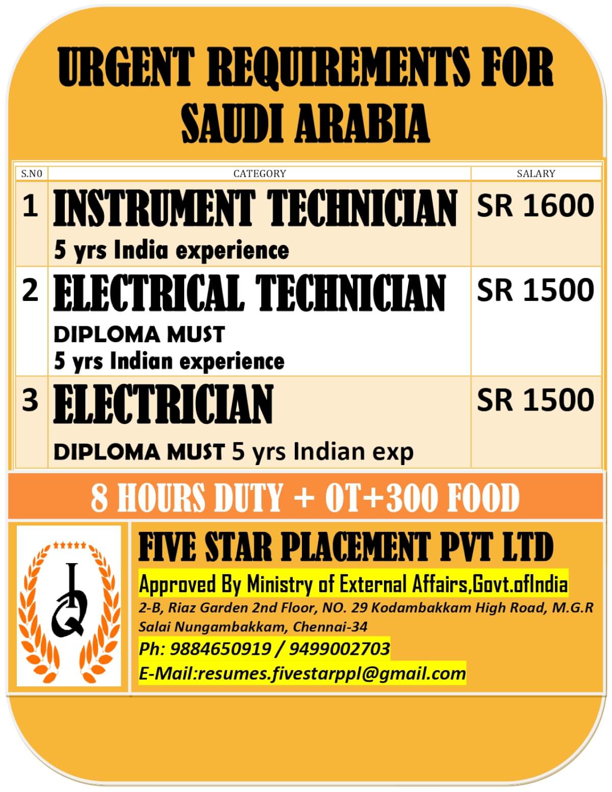Instrument & Electrical Technician Jobs in Saudi Arabia
