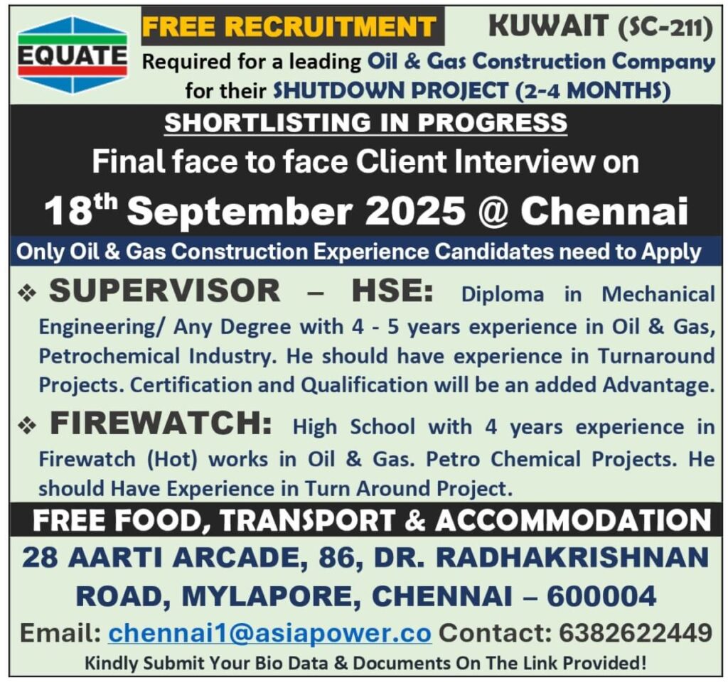 Kuwait Shutdown Jobs 2025 – Oil & Gas Recruitment