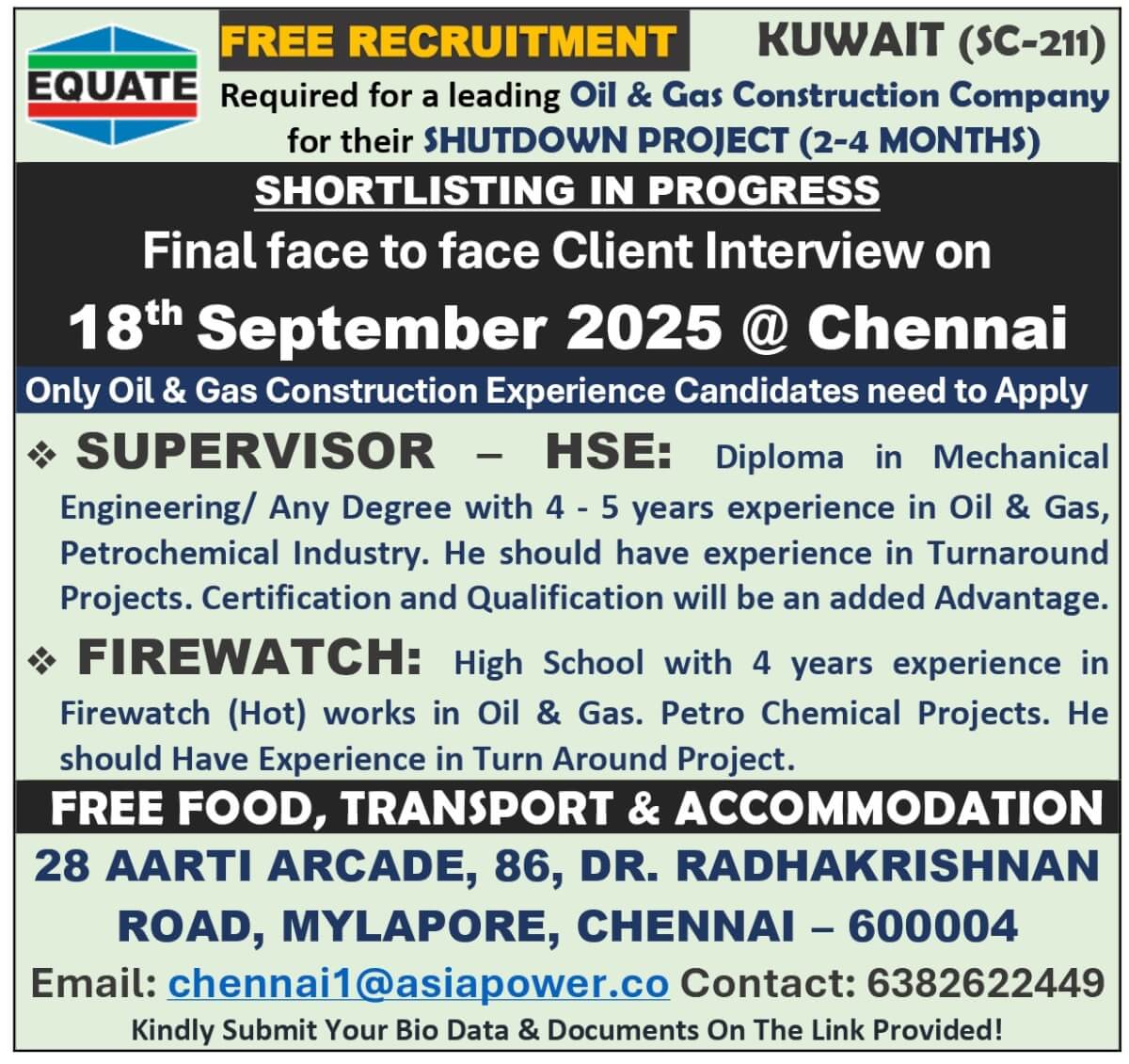Kuwait Shutdown Jobs 2025 – Oil & Gas Recruitment