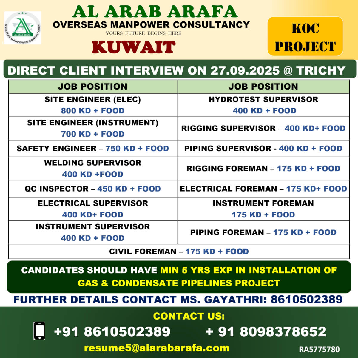 Kuwait KOC Project Recruitment 2025