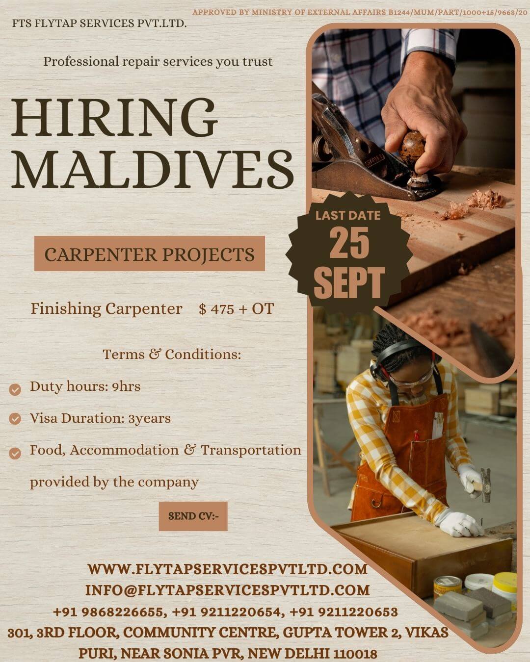 Finishing Carpenter Jobs in Maldives