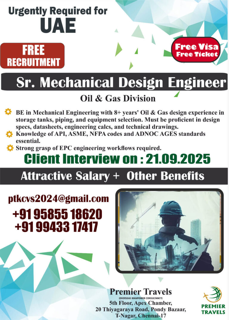 Sr. Mechanical Design Engineer Jobs in UAE – Free Recruitment
