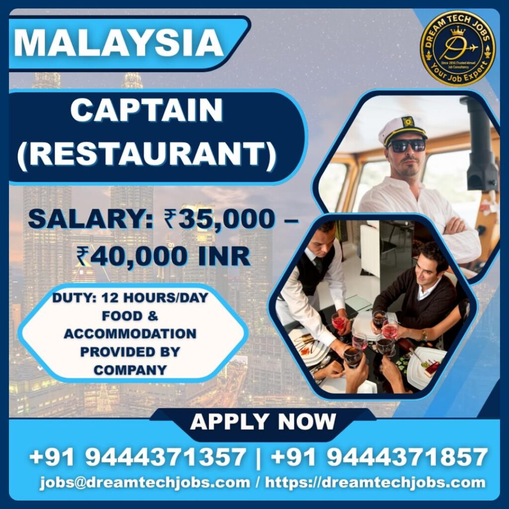 Captain (Restaurant) Jobs in Malaysia – Apply Now