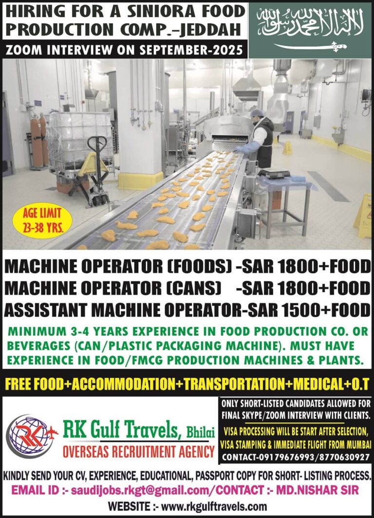 Siniora Food Production Company Jeddah Recruitment 2025