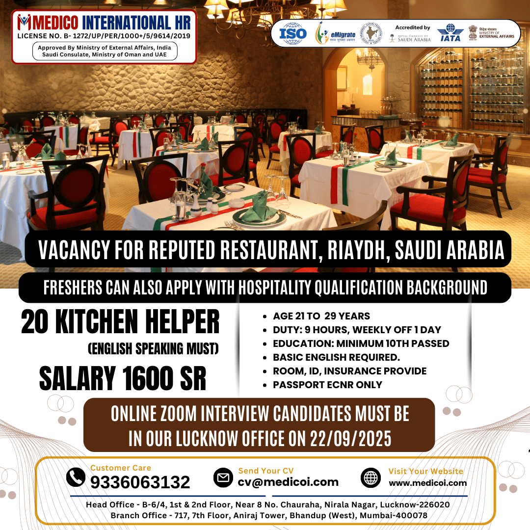 Kitchen Helper Jobs in Riyadh – Saudi Arabia | Apply Now