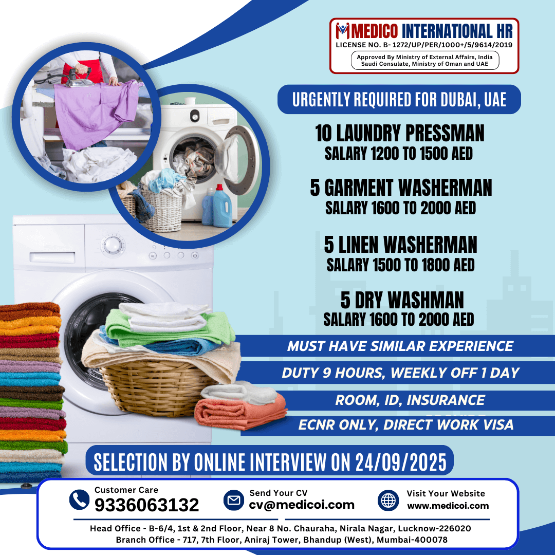 Urgently Required Laundry Staff for Dubai – Apply Now