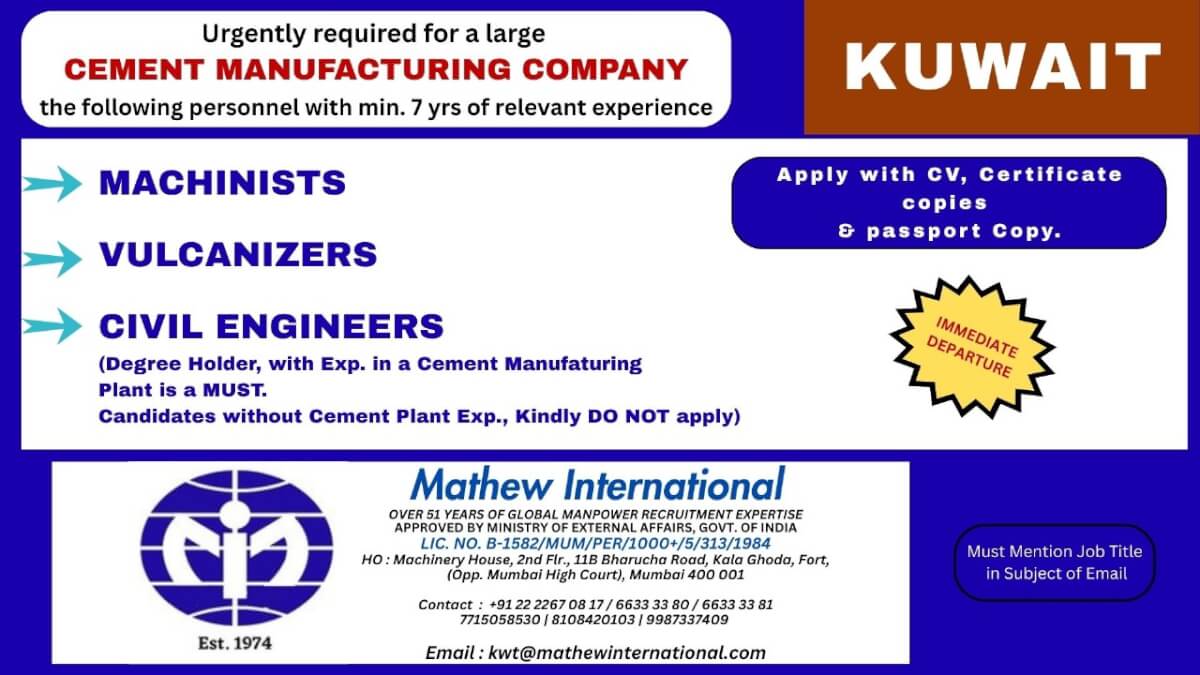 Kuwait Cement Company Jobs 2025 – Urgent Hiring