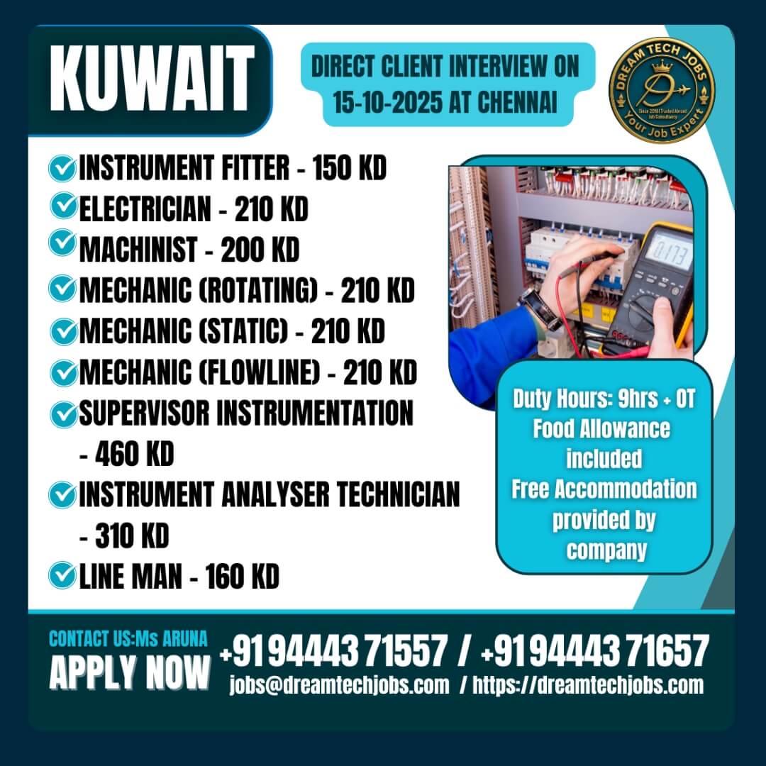 Kuwait Jobs 2025 – Direct Client Interview in Chennai