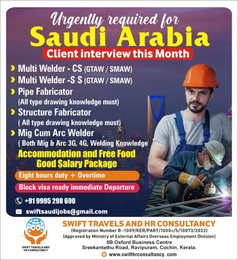Urgently Required for Saudi Arabia – 2025 Recruitment