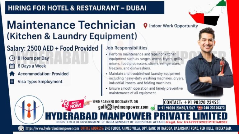 Maintenance Technician Jobs in Dubai | Kitchen & Laundry Equipment Hiring 2025