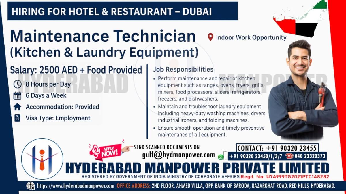 Maintenance Technician Jobs in Dubai | Kitchen & Laundry Equipment Hiring 2025