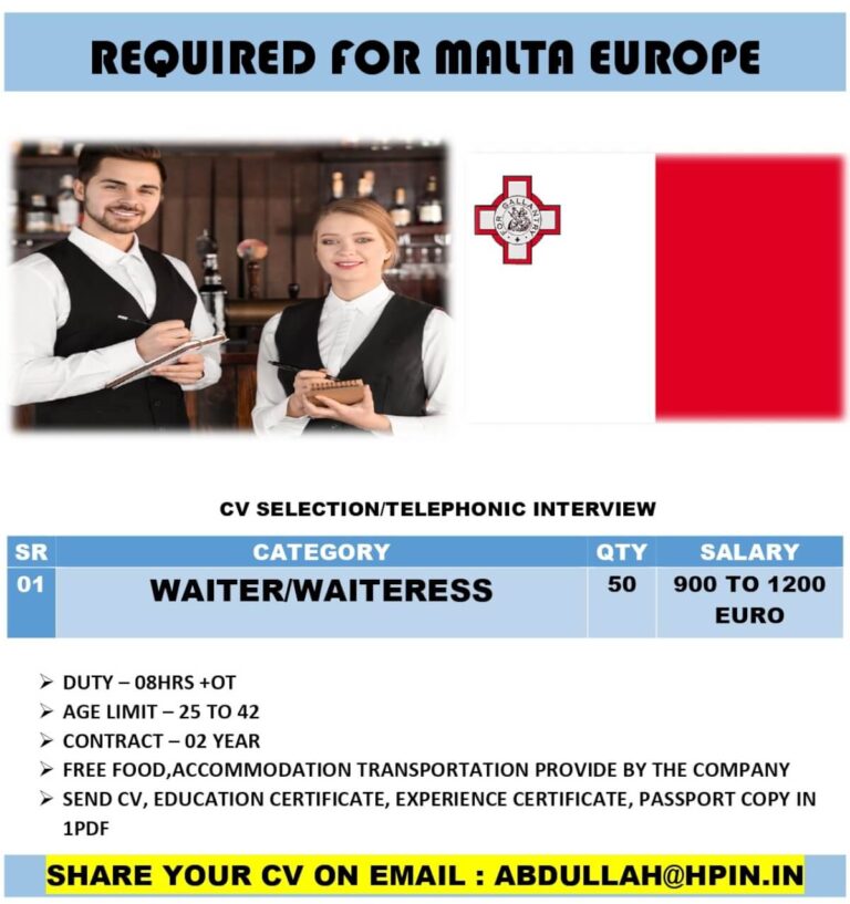 Waiter/Waitress Jobs in Malta Europe – Apply Now