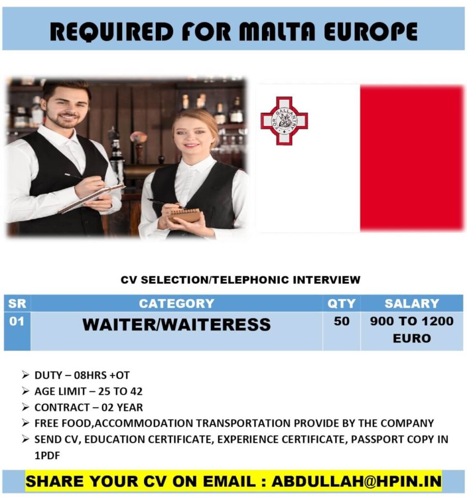 Waiter/Waitress Jobs in Malta Europe – Apply Now 1 Waiter/Waitress Jobs in Malta Europe – Apply Now