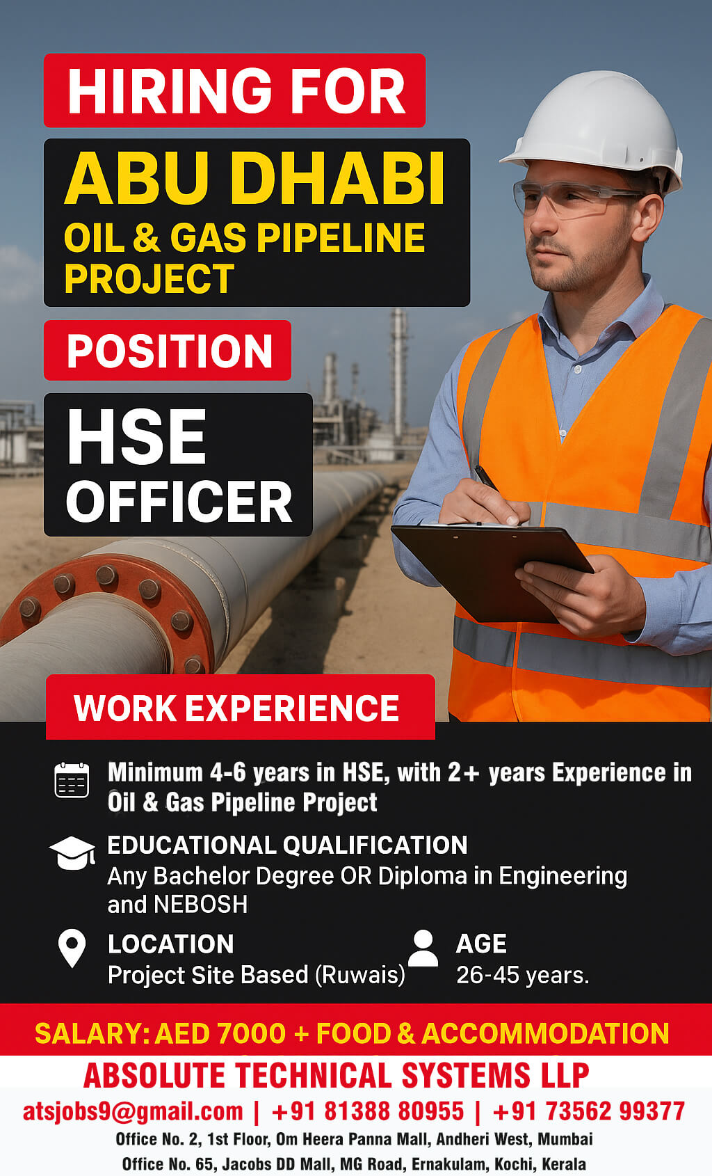 HSE Officer Jobs in Abu Dhabi Oil & Gas Pipeline Project