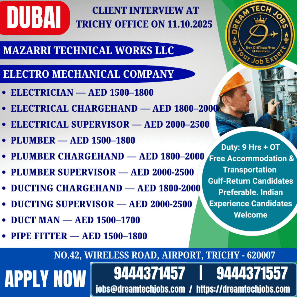 Dubai Electro Mechanical Jobs 2025 1 Dubai Electro Mechanical Jobs 2025