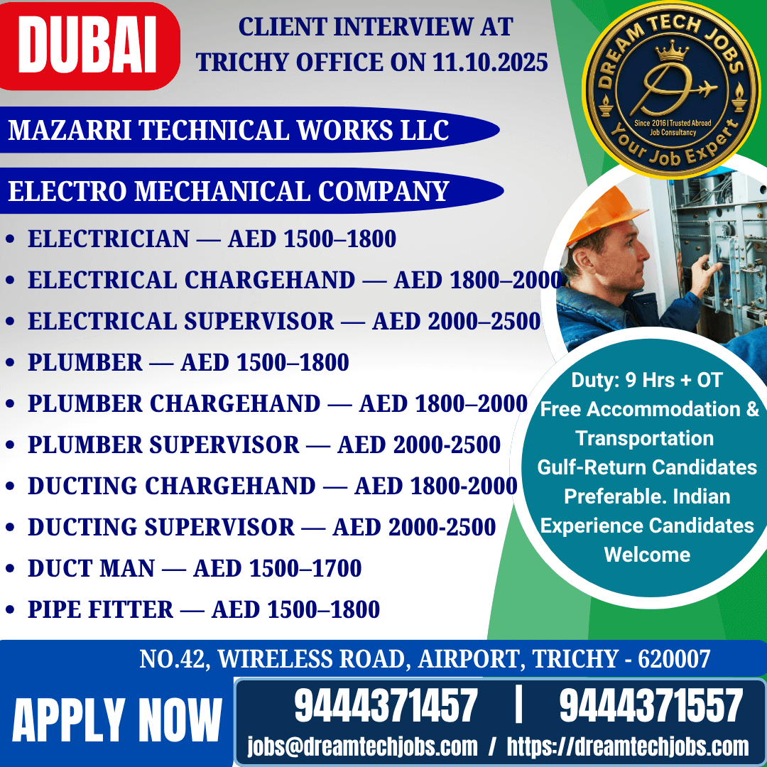 Dubai Electro Mechanical Jobs 2025
