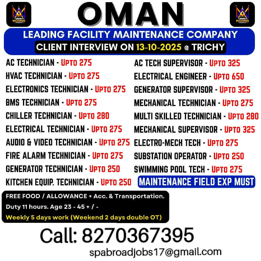 Oman Facility Maintenance Jobs 2025