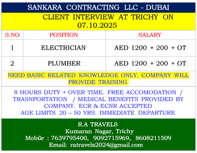 Electrician & Plumber Jobs in Dubai