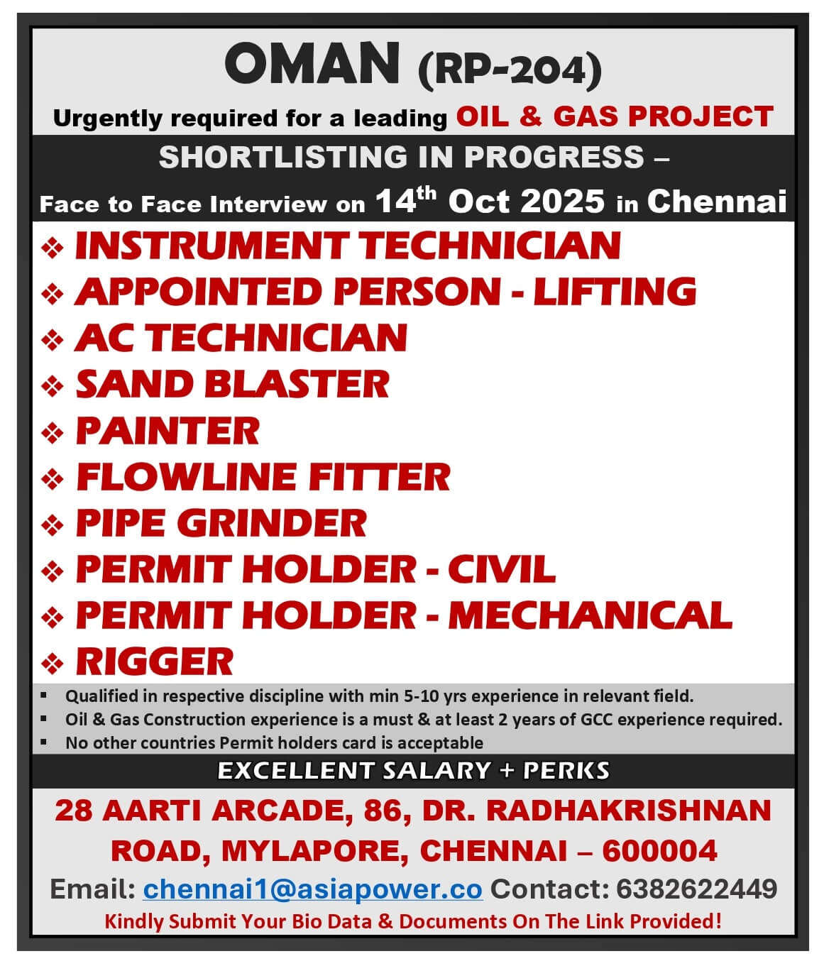 Oman Oil & Gas Project Jobs 2025 – Urgent Recruitment