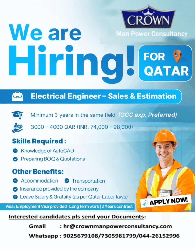 Exciting Opportunity: Electrical Engineer – Sales & Estimation Jobs in Qatar