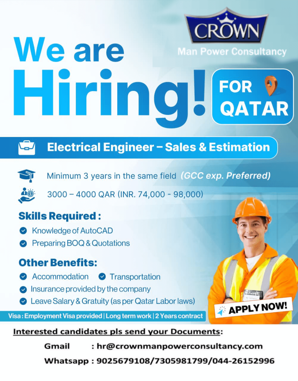 Exciting Opportunity: Electrical Engineer – Sales & Estimation Jobs in Qatar