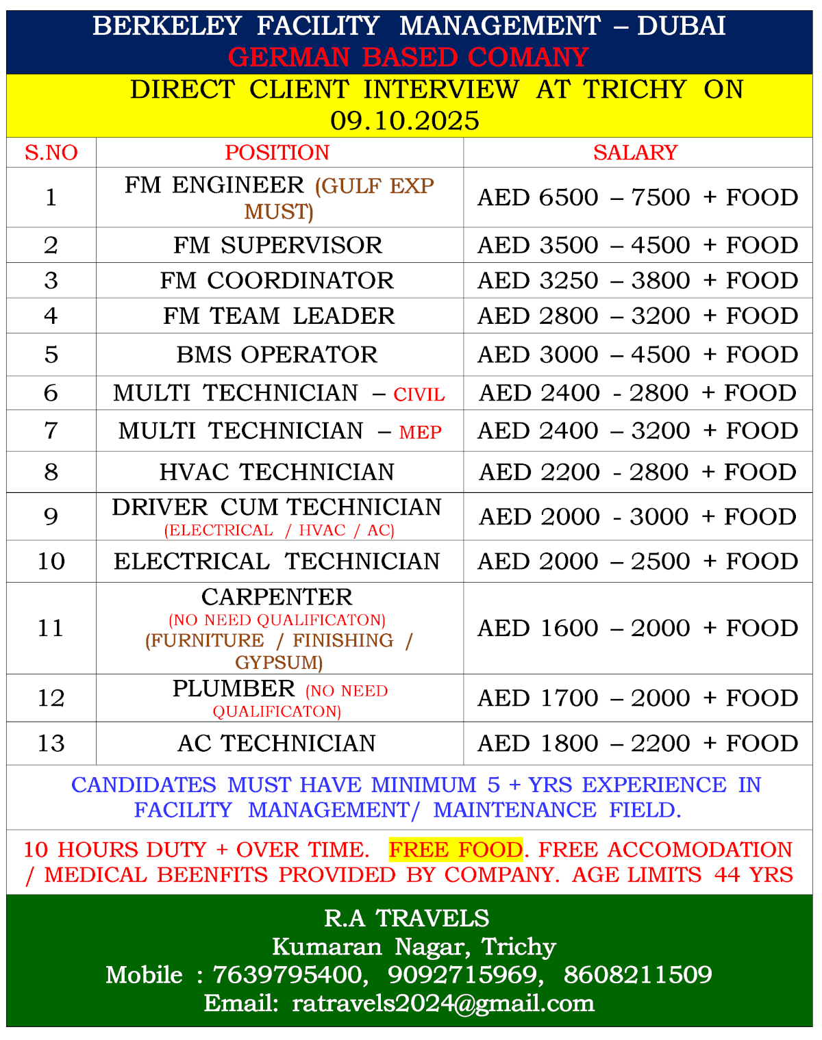 Berkeley Facility Management Dubai Jobs 2025