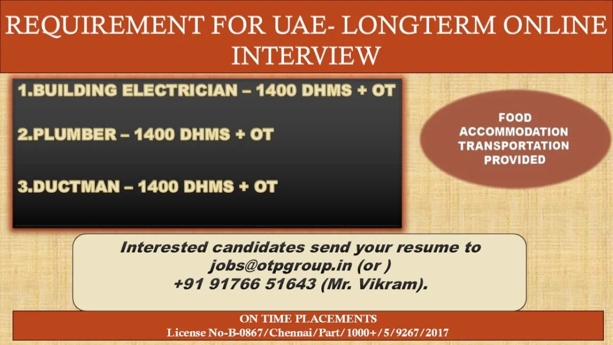 Recruitment Disclaimer – Important Notice for Job Seekers Before applying, please read the job advertisement carefully to understand the vacancies, required qualifications, and experience. Avoid making any advance payments to recruiters. Any payments should only be made after visa processing is confirmed. Our platform is not directly involved in recruitment or selection. We strongly recommend applicants to verify the authenticity of recruiters and check the credibility of prospective employers before making financial transactions. This recruitment disclaimer is provided to ensure transparency and safeguard job seekers from fraudulent activities.