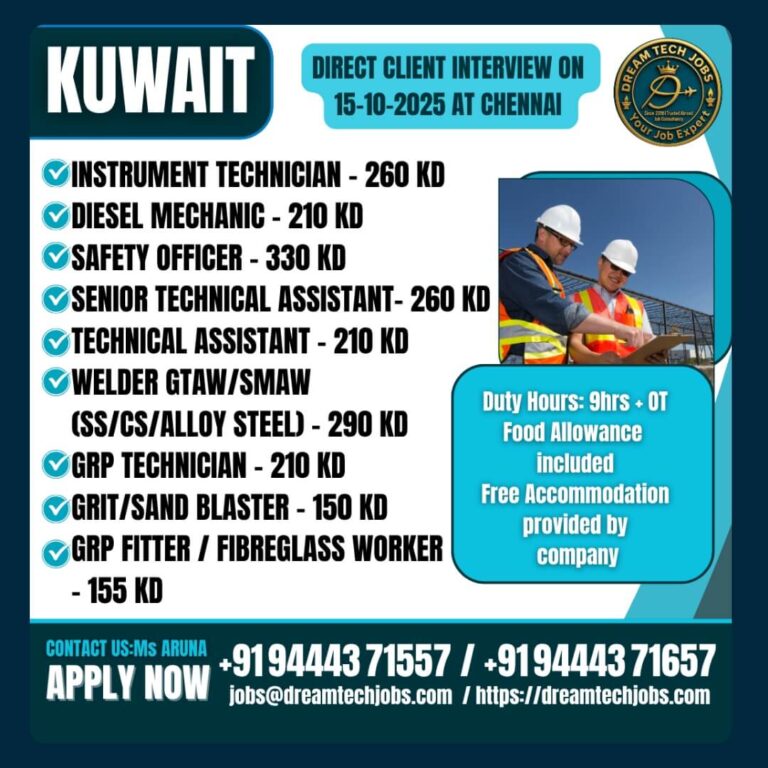 Kuwait Job Vacancies 2025 – Interview in Chennai