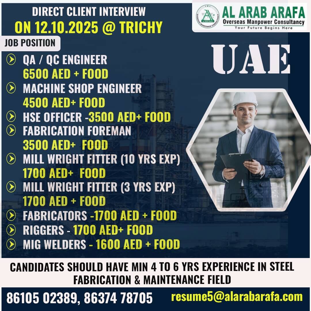 UAE Jobs 2025 – Direct Client Interview in Trichy