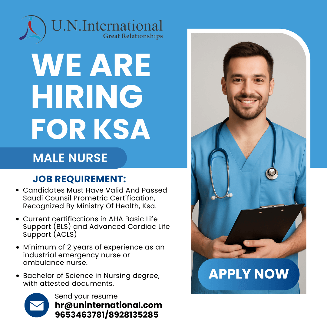 Male Nurse Jobs in KSA – Urgent Hiring
