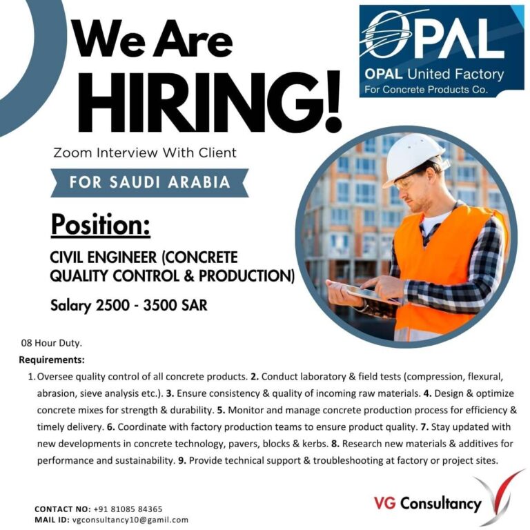 Job Opportunity – Civil Engineer (Concrete Quality Control & Production)