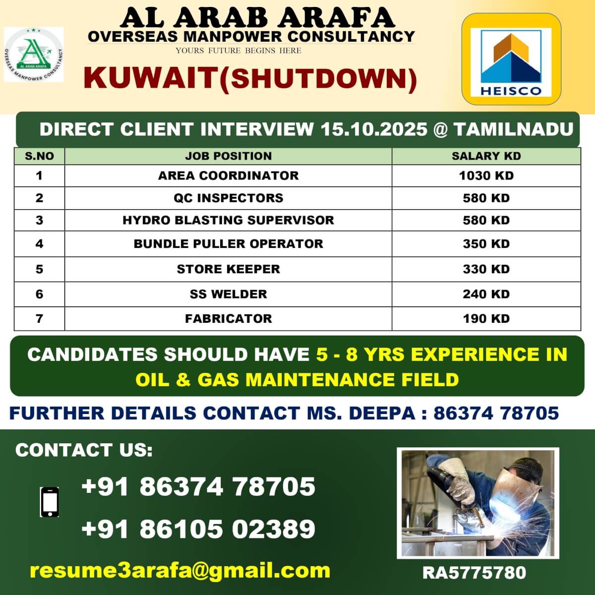 Kuwait Shutdown Jobs 2025 – Direct Client Interview