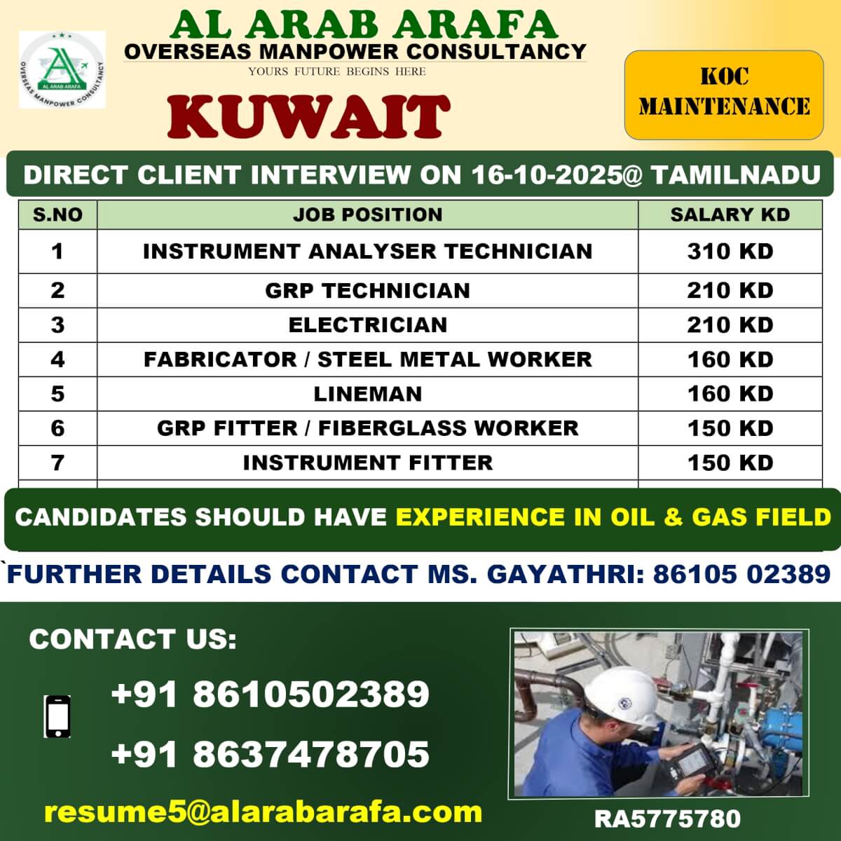 Kuwait Jobs 2025 – Direct Client Interview in Tamil Nadu