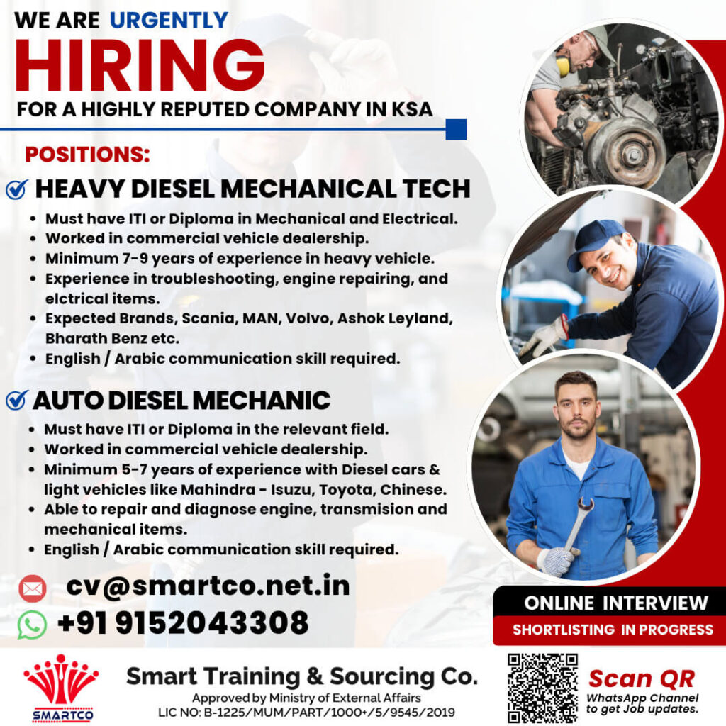 Heavy Diesel Mechanic Jobs in KSA – Urgent Hiring 2025 1 Heavy Diesel Mechanic Jobs in KSA – Urgent Hiring 2025