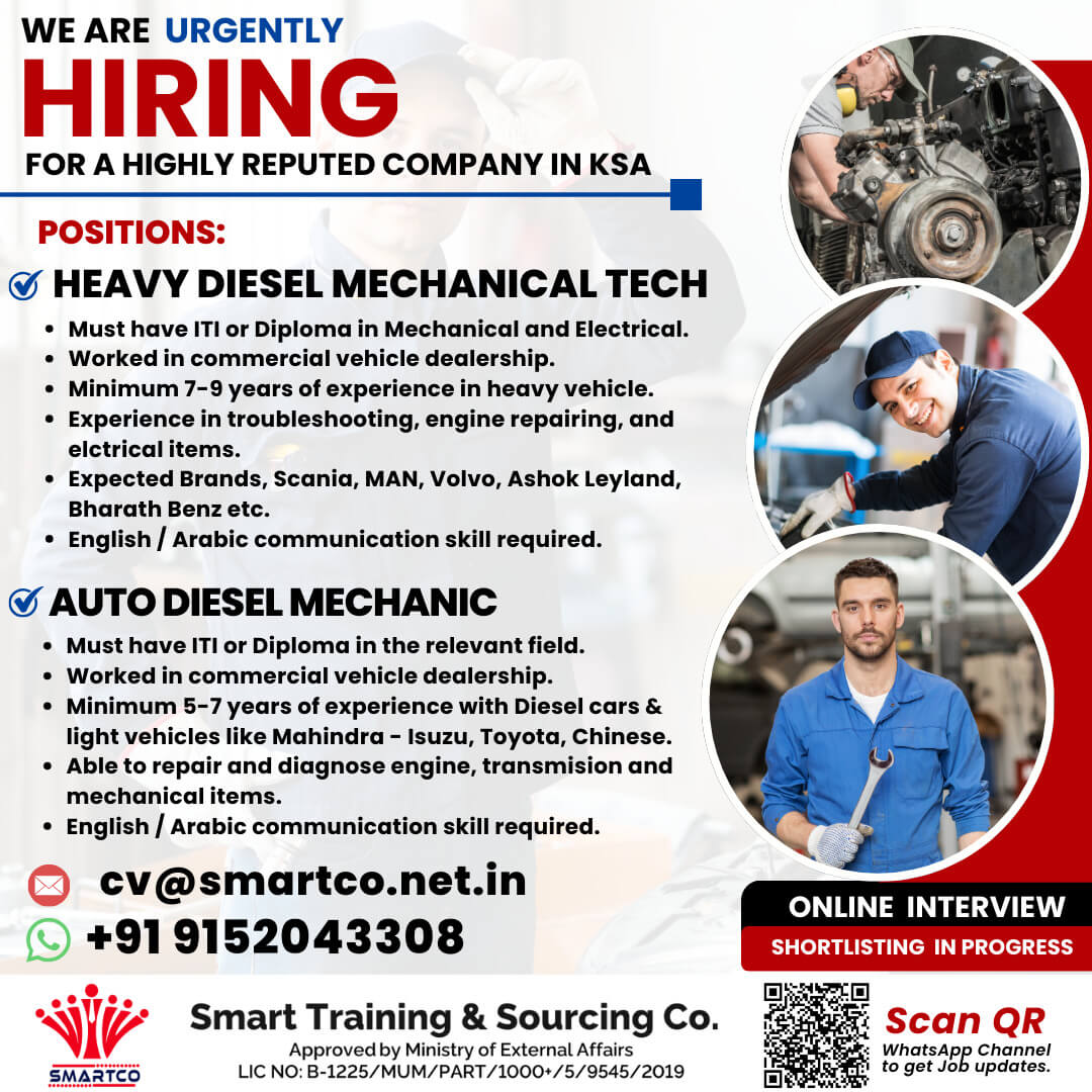 Heavy Diesel Mechanic Jobs in KSA – Urgent Hiring 2025