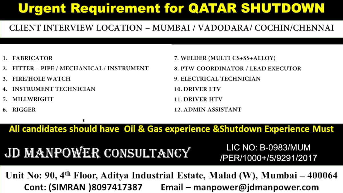 Urgent Requirement for Qatar Shutdown – Apply Now