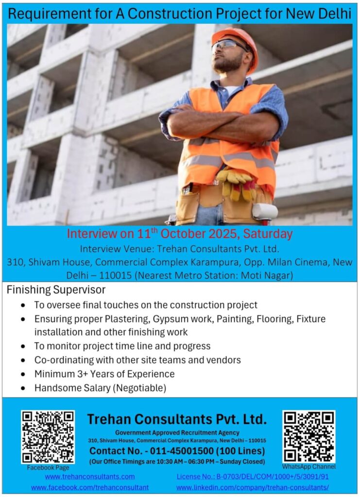 Finishing Supervisor Jobs in New Delhi