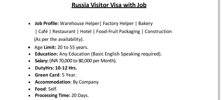 Russia Visitor Visa with Job 2025