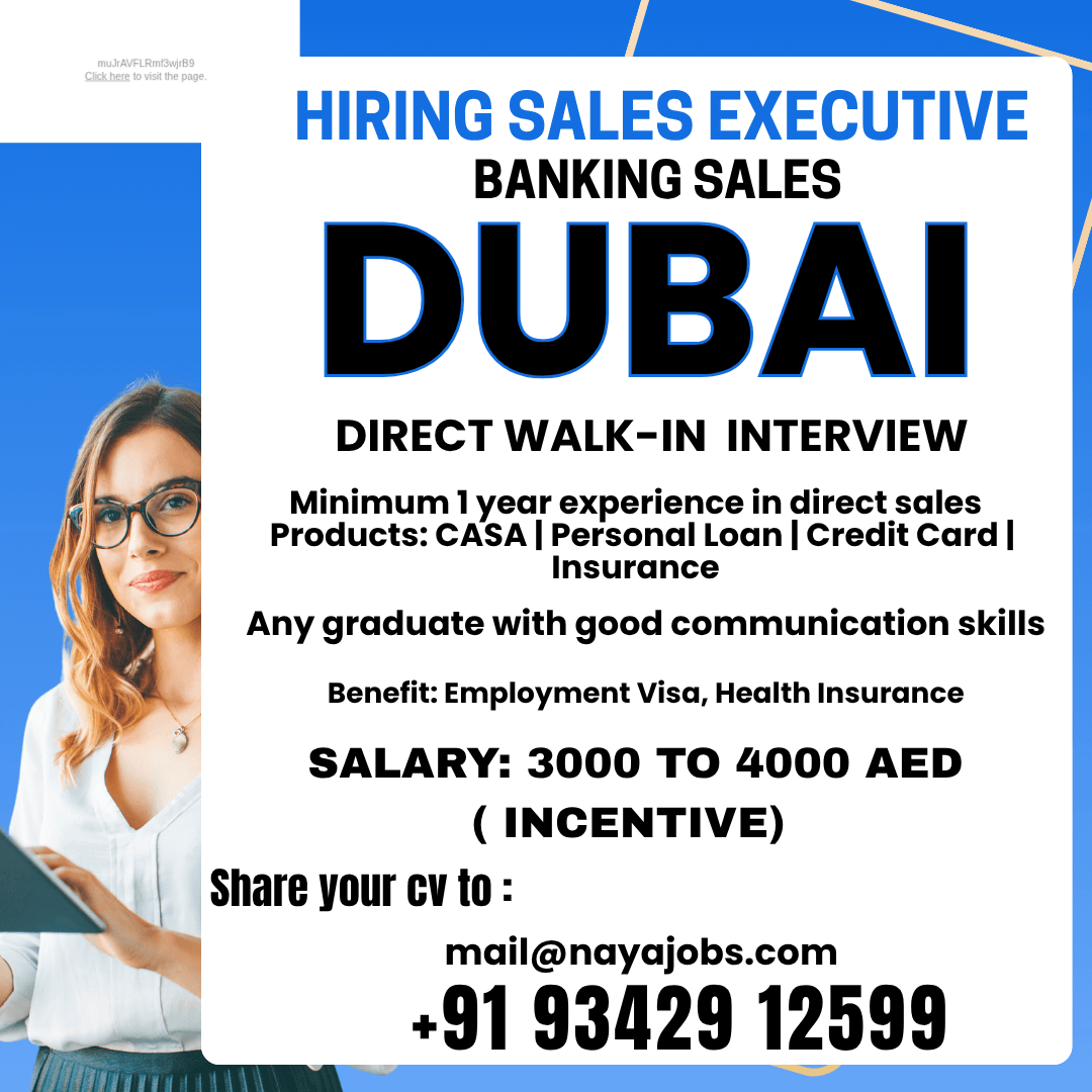Sales Executive Jobs in Dubai – Direct Walk-in Interview