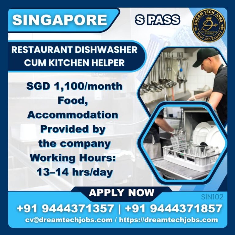 Restaurant Dishwasher Cum Kitchen Helper Jobs in Singapore