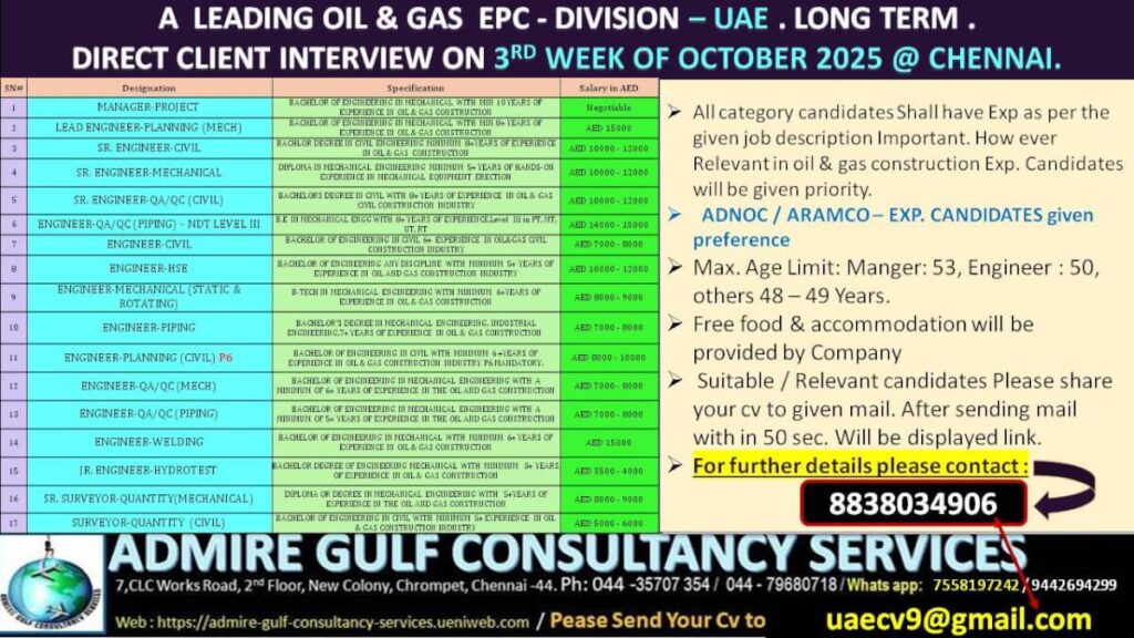 Oil & Gas EPC Jobs UAE | Direct Client Interview October 2025 1 Oil & Gas EPC Jobs UAE | Direct Client Interview October 2025