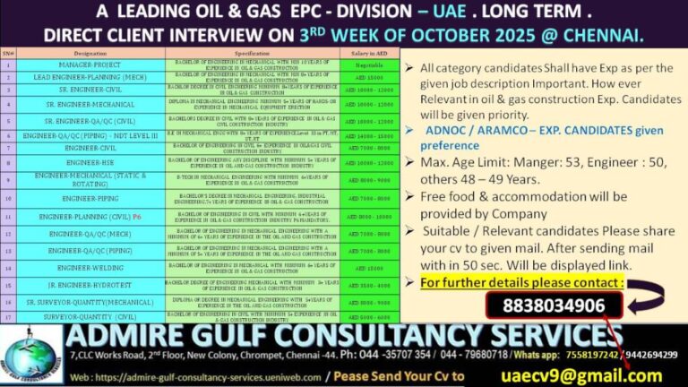 Oil & Gas EPC Jobs UAE | Direct Client Interview October 2025