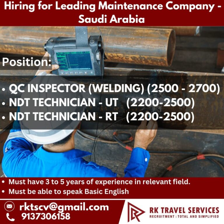 Job Opportunity in Saudi Arabia – Leading Maintenance Company