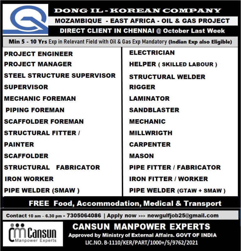 Mozambique Oil & Gas Jobs 2025 – Urgent Recruitment