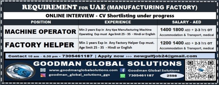 UAE Manufacturing Factory Jobs 2025