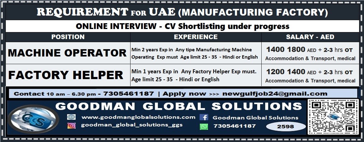 UAE Manufacturing Factory Jobs 2025