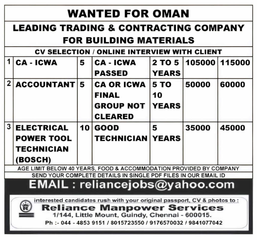 Oman Jobs 2025 – Apply Now for Leading Trading & Contracting Company Vacancies 1 Oman Jobs 2025 – Apply Now for Leading Trading & Contracting Company Vacancies