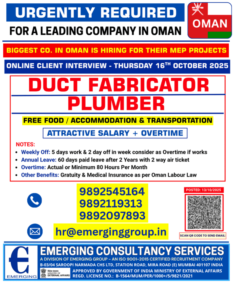 Urgently Required for a Leading Company in Oman