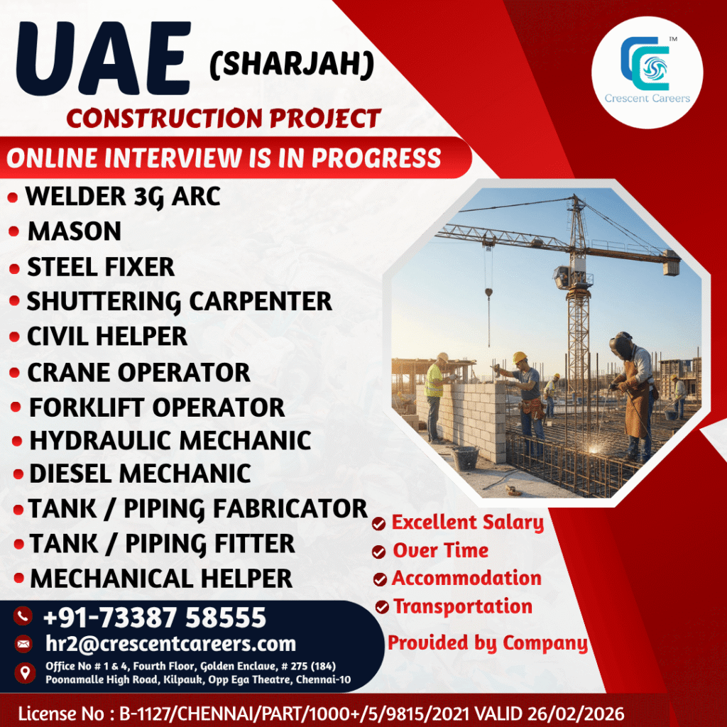 UAE Construction Jobs in Sharjah – Apply Online 1 UAE Construction Jobs in Sharjah – Apply Online