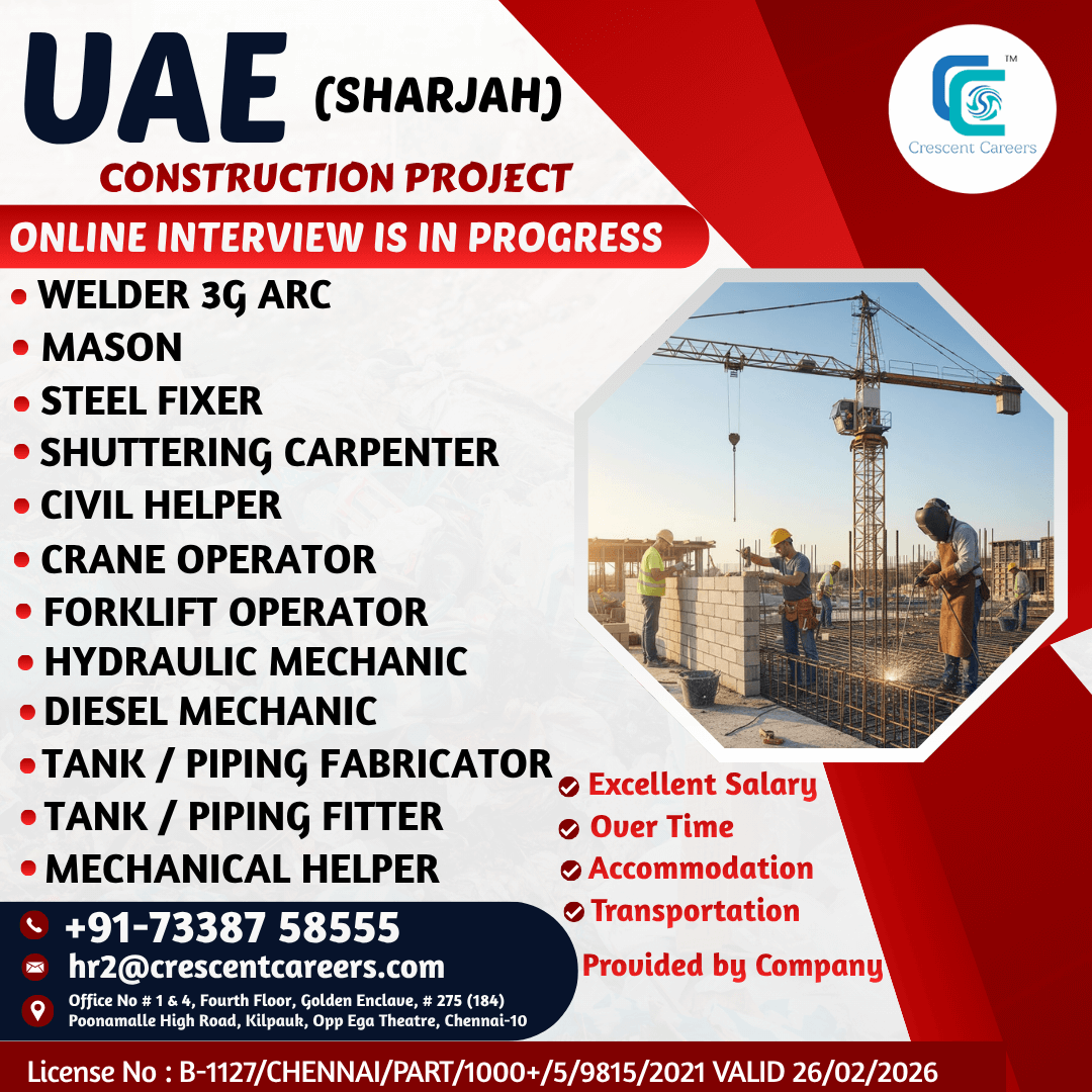 UAE Construction Jobs in Sharjah – Apply Online